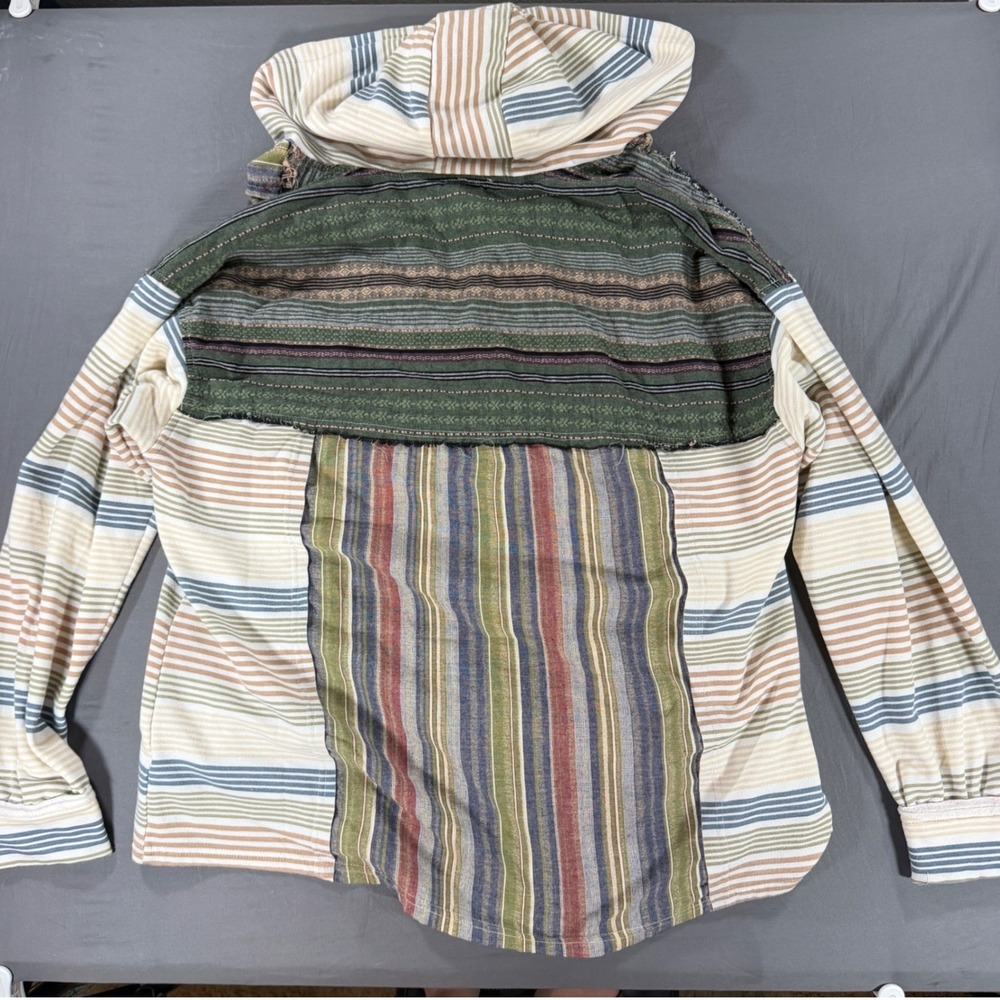 Women's Patchwork Hoodie Sz XL Buckle Sweatshirt Grunge 90s Indie striped BKE - Picture 5 of 12